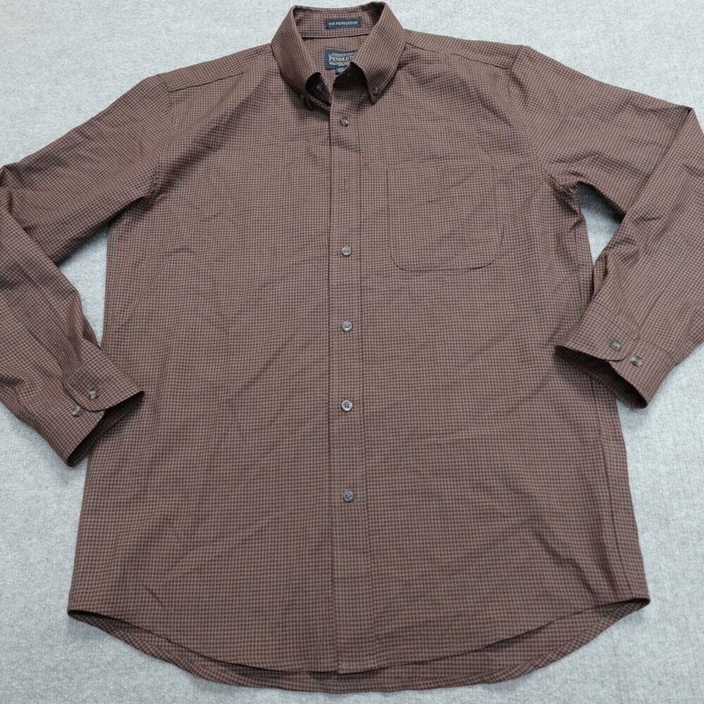 Pendleton Shirt Medium Brown Gingham Plaid Virgin… - image 2